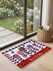 1pc Independence Day Floral Print Velvet Doormat, Soft Non-Slip Floor Mat, Anti-Slip Washable, Easy To Clean, Suitable For Indoor And Outdoor Door Mats, Entryway And Other Living Scenes, Carpet, Rug, Carpet Living Room, Kitchen Mat, Carpet For Bedroom, Bathroom Mat, Rug Bedroom, Room Decor, Rugs For Living Room, Kitchen Rug, Hallway Runner, Washable Rug, Boho Rug - Multicolor - View 2