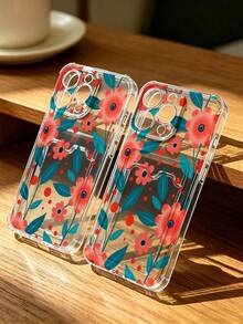 1 unidad Patrón floral colorido con hojas Funda para iPhone 14, protección anticaída con airbag reforzado en las cuatro esquinas, tarjetero invisible integrado en la parte trasera, compatible para tarjeta personal, carnet de conducir, tarjeta de acceso y tarjeta de transporte, funda protectora antigolpes portátil con ranura para tarjetas, diseño sencillo y elegante, ideal para uso diario, desplazamientos y viajes - transparente - Ver 5