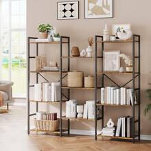 Hodeffior Bücherregal Im Industrial Stil 4 Etagen, Extra Breites Standregal Mit 11 Offenen Fächern, Bücherregal Metall Holz In Vintage Optik, Für Wohnzimmer, Arbeitszimmer, Büro Und Home Office - Braun - Übersicht 2