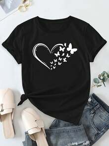 Camiseta de Verano Premium para Mujer, Estampado de Mariposas, 100% Algodón, Manga Corta, Cuello Redondo, Estilo Casual Básico, Lavable a Máquina 79294 - Blanco - Ver 11