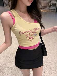 性感露背內墊細肩帶背心上衣，無袖修身設計，休閒夏季黃色 - 黃色 - 查看 3