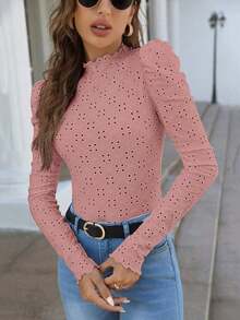 Frenchy Camiseta con bordado con ojal ribete fruncido - Rosa vieja - Ver 7
