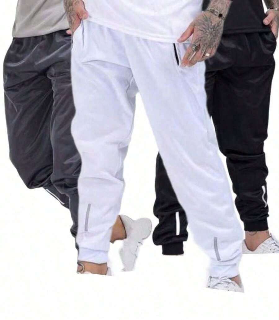 Kit Of 3 Men's Jogger Pants For Gyms With Reflective Logo (Black, White, Gray) - kit 2 hitam+putih - View 1