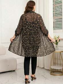 Chikora Camisa de manga larga con estampado floral y abotonadura sencilla para mujer de talla grande - Marrón - Ver 6