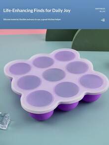 2-Tone 9-Grid Silicone Baby Food Freezer Container With Lid, 1 Ice Cube Tray - Multicolor - View 5