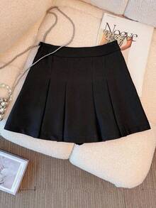 Falda minimalista de unicolor y estilo informal y elegante para mujer - Negro - Ver 1