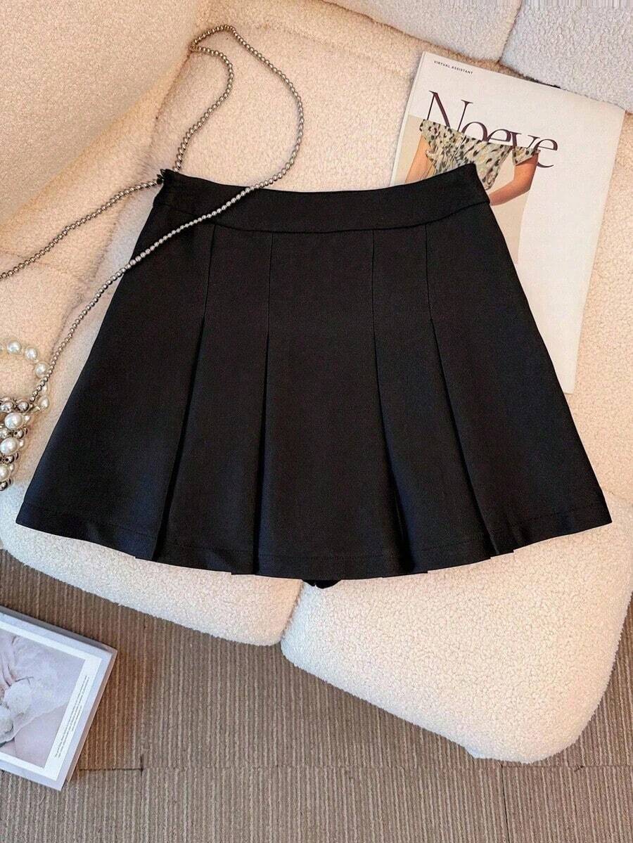 Falda minimalista de unicolor y estilo informal y elegante para mujer - Negro - Ver 1