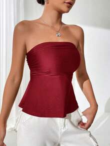 Top bandeau plisado de unicolor para vacaciones de mujer - Burdeos - Ver 5