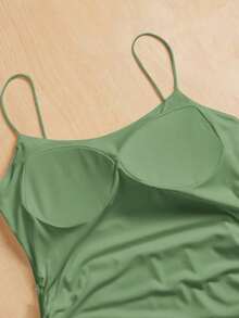Camiseta ajustada con cuello redondo, almohadilla en el pecho y transpirable.Camisola básica para mujer sin sujetador - Verde - Ver 5