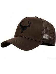 1pc Men's Deer Antler Embroidered Baseball Mesh Cap, Adjustable Outdoor Sun Protection Casual Hat Suitable For Spring/Summer Travel, Beach, Party - A - View 6