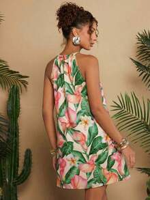 Vestido corto holgado con hombros al descubierto y estampado tejido para mujeres para vacaciones - Albaricoque - Ver 6