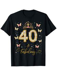 40 Years And Wonderful, 40 Year Old Woman, 40th Birthday Queen T-Shirt, Unisex, Mother's Day And Father's Day Gift, Birthday Gift, For Mom, Dad, Boyfriend, Girlfriend, Men's T-Shirt, Unisex, Soft Black Fabric, 100%. - 黑色 - 查看 1