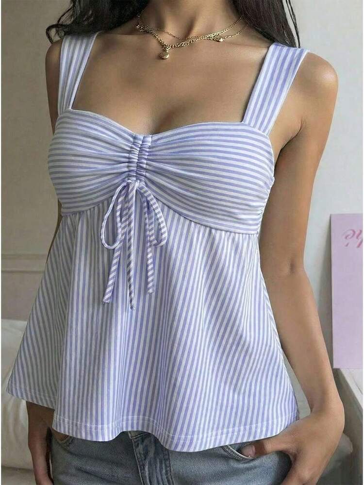 tirantes con cordón blanca casual para mujer, top para exteriores, vacaciones, lindo top de verano - Naranja - Añade 7