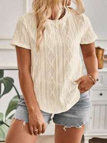 Selamara Camiseta casual versátil de talla grande para mujer con decoración de botones en la espalda, nueva para primavera/verano - Albaricoque - Ver 2