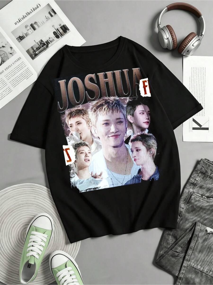 Limited Edition Joshua Seventeens T-Shirt - Vintage Graphic Joshua T-Shirt - Retro Joshua T-Shirt - Funny Joshua Meme - Korean Boy Band T-Shirt - Black - View 1