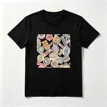 Racing Stickers Black Cotton T-Shirt Retro Style - Black - View 1