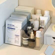 Transparent PP Makeup Organizer Box, Divided Compartments Vanity Countertop Storage Rack For Face Masks, Cosmetics & Skincare Products, Wholesale - Sets - View 2