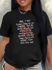 Camiseta de manga corta, ligera y duradera, diseñada con las famosas frases de Freddy, es perfecta para uso casual en casa o como vestimenta para restaurante, ofreciendo una experiencia de uso cómoda en el día a día.women's shirts - Negro - Ver 7