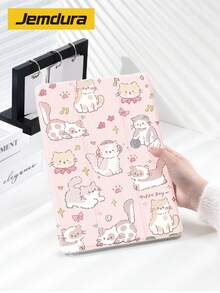 1个可爱粉色卡通猫咪天堂图案平板电脑保护套，三折支架保护壳，带笔槽，防摔，兼容iPad 10.2/12.9英寸、iPad Pro 11英寸（2021/2020款）、iPad (A16) 11英寸（第11代/2025款）、iPad第8/9/10代、Galaxy Tab A8 10.5英寸（2022款）、Matepad 10.4英寸/Tab平板电脑，支持睡眠/唤醒功能，保护您心爱的设备，浪漫情人节礼物 - 彩色 - 查看 2