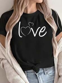 Ropa de invierno atlética y casual de una pieza para mujer, estilo casual con estampado de corazones para el Día de San Valentín, cuello redondo, manga corta, top de moda casual, ropa elegante para fiestas, ropa navideña, regalo de Navidad, ropa de otoño, material suave, camiseta estampada, ropa casual de gimnasio que absorbe la humedad. - Blanco - Ver 6