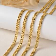 18K Gold Plated Copper Fish Scale Textured Cuban Link Chain Necklace, Fashionable Unisex Daily Wear, Couples Jewelry - Gold - View 5