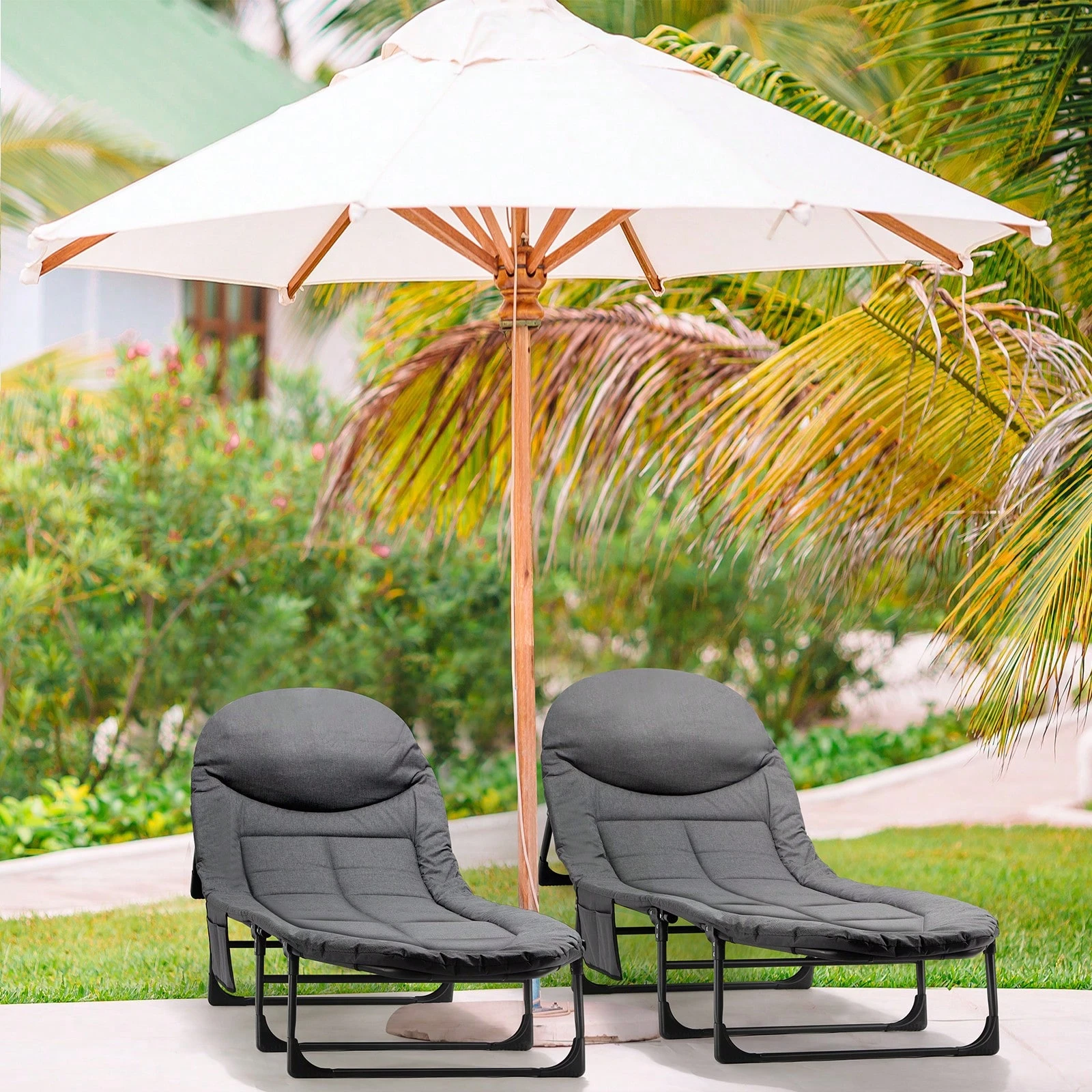 Portable Folding Bed, Suitable For Outdoor Camping, Beach Vacations, And Poolside Play. Single Unit, Gray. - Grey - View 5