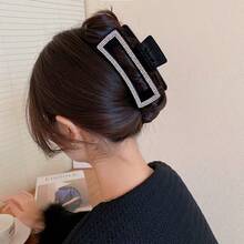 1pc Women's Rhinestone Square Hair Claw Clip, Fashionable Versatile Large Size Flocked Hair Accessory, Elegant For Daily, Party, Vacation - Black - View 1