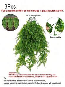 3件大尺寸綠色人造懸掛蕨類植物－抗UV波假波斯蕨藤蔓，適用於室內外婚禮裝飾、花園、臥室、客廳、生日派對、浴室、房間、牆面裝飾、餐桌、辦公室 - 綠色 - 查看 13