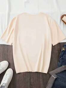Summer Style Off-Shoulder Printed T-Shirt, Versatile And Stylish For Beach Vacations, Machine Washable, Casual Holiday Top, Streetwear And Sportswear | Clothing For Juneteenth, Father's Day And 4th Of July, Women's T-Shirts For Vacation And Office, Comfortable - 杏色 - 查看 4