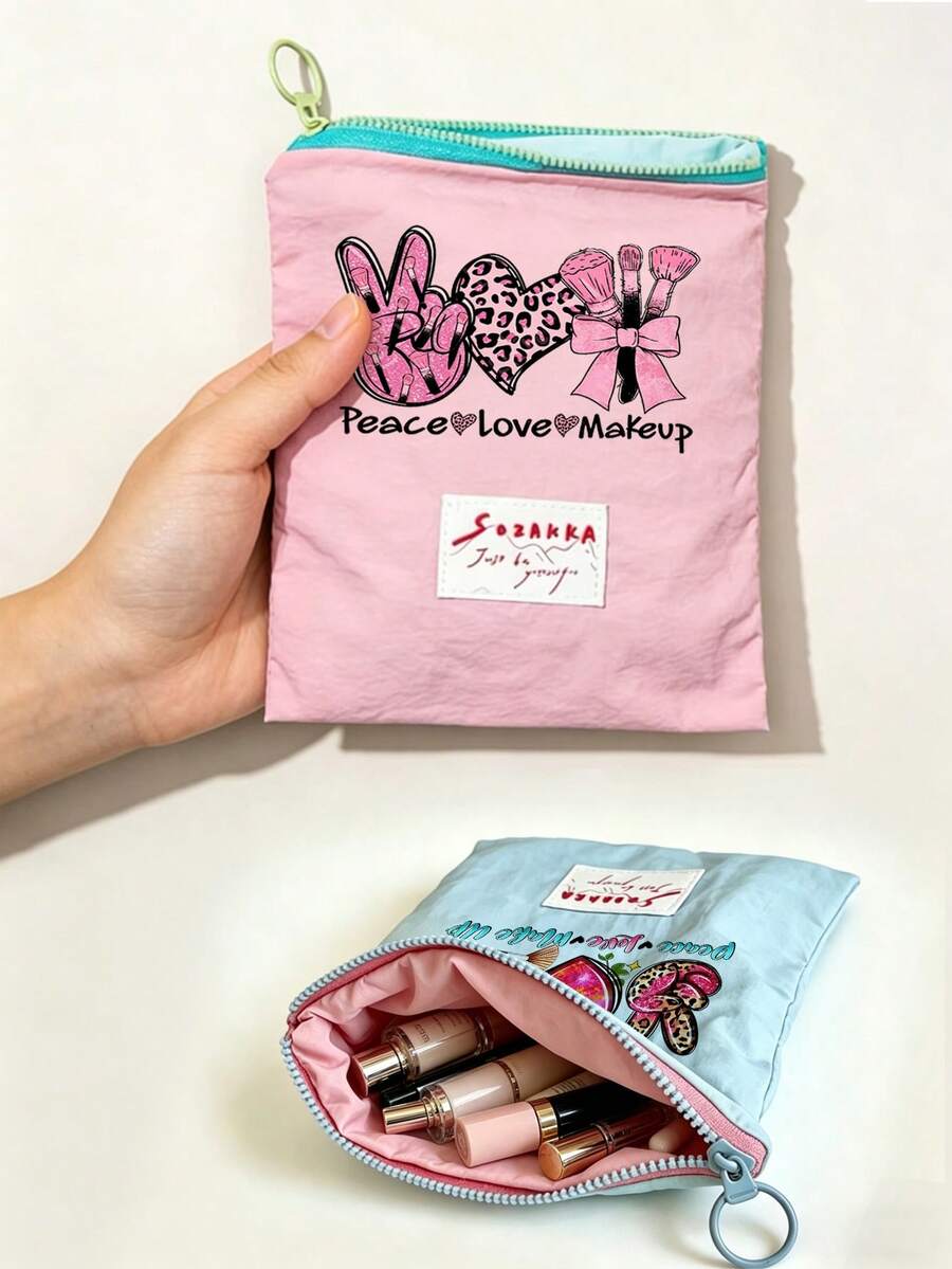 Sac cosmétique portable imprimé avec motif Paix Amour Art, organisateur de maquillage, trousse de premiers soins, porte-monnaie, convient pour un usage quotidien/extérieur/voyage, organisateur de cosmétiques de voyage, rangement pour médicaments, cosmétiques, téléphones et autres petits articles, accessoire de voyage, cadeau de Noël, sac cadeau personnalisé, petit échange de cadeaux, décoration de chambre - Multicolore - Voir 1