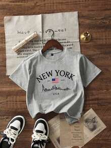 Women's Short-Sleeved T-Shirt With A Round Neck And Simple Slogan Print, Casual Summer Style, Loose Fit, Ideal For Everyday Wear And Holidays. Women's T-Shirt. White - 淺灰色 - 查看 4