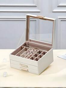 1pc, Large Capacity, Multi-Layer, Jewelry Box, With Transparent, Skylight, Open Window Style, Accessory, Storage Box Anti-Oxidation - Multicolor - View 8