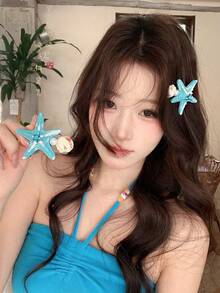 2個/1個甜美黃色海星花朵女用髮夾側夾，高級感，適合瀏海與披肩髮，海灘度假風拍照氛圍髮飾，適用於日常、節日聚會、活動與派對，女孩髮飾頭飾禮物 - 藍色 - 查看 2