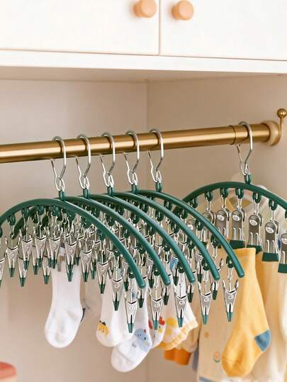 1pc Stainless Steel Sock Clips For Children | Household Sock Organizer With 10 Clips | Multi-Functional Sock Rack