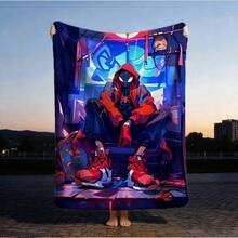 1pc S-Pider-Man Print Blanket,Retro Cartoon Style Throw Blanket,Cartoon Character Printed Blanket,All-Season Universal Nap Blanket,Character Home Decor Blanket,Modern Fashion Gift Suitable For Home Bedroom Bed Sofa Office Lunch Break Cover Picnic Blanket - Multicolor - View 1