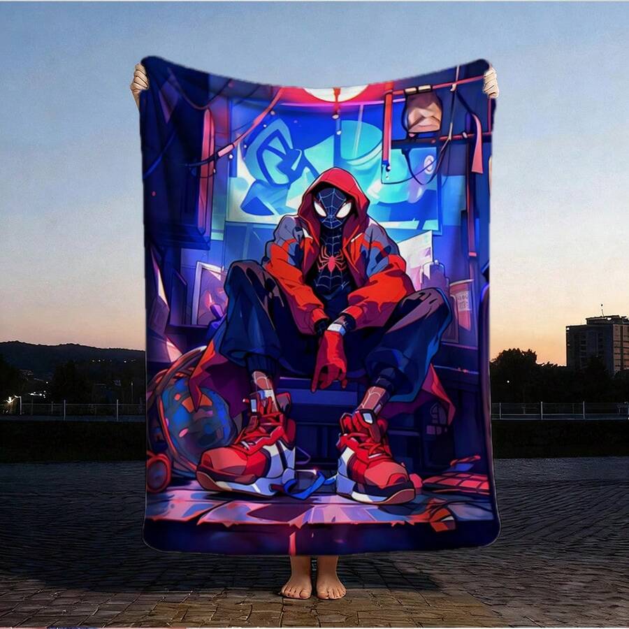 1pc S-Pider-Man Print Blanket,Retro Cartoon Style Throw Blanket,Cartoon Character Printed Blanket,All-Season Universal Nap Blanket,Character Home Decor Blanket,Modern Fashion Gift Suitable For Home Bedroom Bed Sofa Office Lunch Break Cover Picnic Blanket - Multicolor - View 1