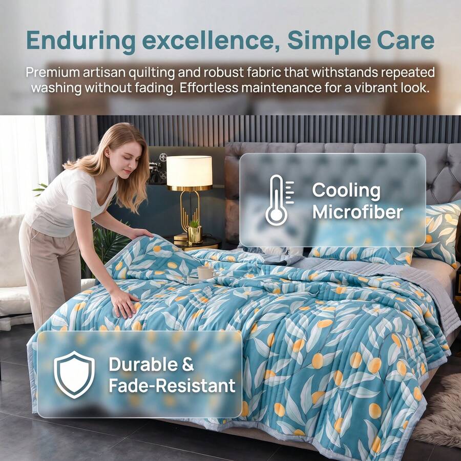 1pc Summer Thin Quilt, Floral Printed Dreamlike Summer Quilt, Double-Sided Printing Design, Adds Color To Your Bedroom, Soft And Fluffy Like Hugging Clouds, Lightweight And Portable For Multiple Scenarios Like Dorm, Sofa, Bedroom, Office Nap, Car, Travel, Camping, Fishing, Available In Multiple Sizes To Fit Different Bed Types - Kumquat Sweet Dream - View 1
