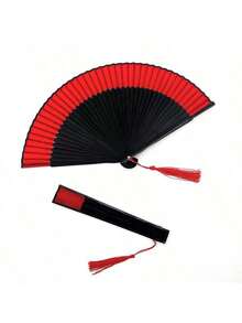 1pc Traditional Chinese Black & Red Kung Fu Folding Fan - Handheld Performance Prop, Suitable For Weddings, Dance, Stage And Photography, Home Office Living Room Wall Decor, Holiday Gift For Family - Multicolor - View 4