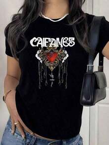 Women's Blouses Caifanes Graphic Shirt With Digital Print 220 Grams Spanish Rock Concert 1 Unit % Cotton Casual And Comfortable T-Shirt For Women Summereurmuse - 藍色的 - 查看 7