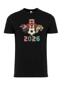 Unisex Adult T-Shirt With World Cup Mascot | WC 2026 Football Fan Shirt | Supporter Graphic Shirt, Casual Blouses For Women - 黑色 - 查看 1