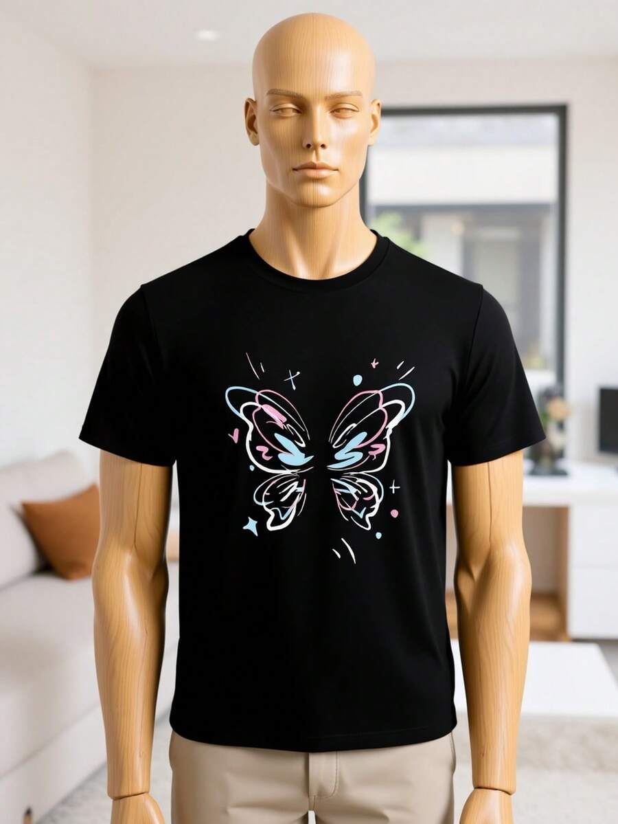 Newly Updated Women's T-Shirt With A High-Waisted Design That Accentuates The Waist For A Slimmer Figure. It's Stretchy, Perfect For Casual Wear, And Features A Modern, Fashionable Style. A Comfortable Printed T-Shirt. - 黑色 - 查看 1