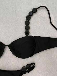 Polovedo Official New Arrival Spring/Summer Sexy Solid Black Bikini Swimwear, Beach Holiday Party Date Vacation - Black - View 4