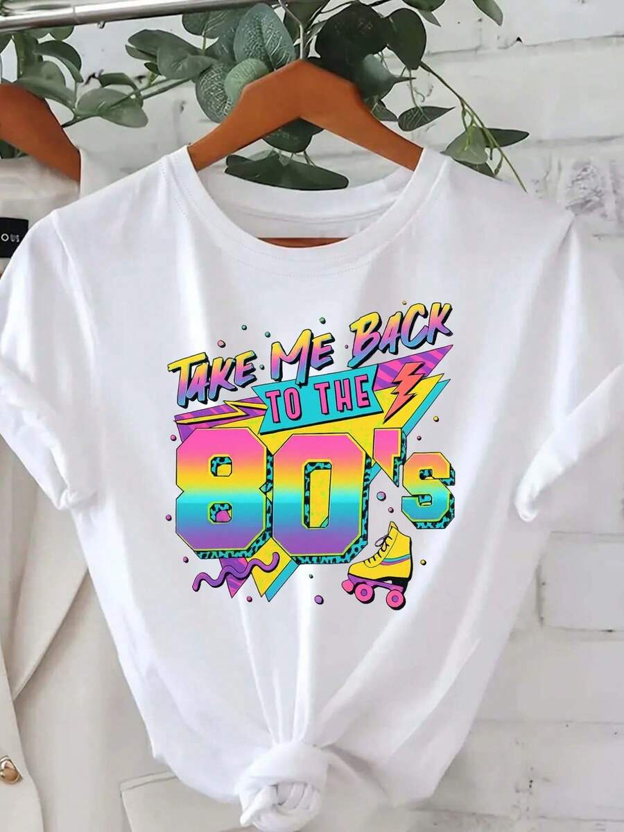 Women's Printed T-Shirt With Retro 80s Graphic Design - Casual Short Sleeve Crew Neck T-Shirt In White With Tie Detail. A Relaxed Fit Suitable For All Seasons, The Perfect Choice For Everyday Wear Or Holiday Outfits (Machine Washable). - 白色 - 查看 1