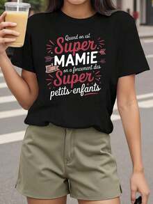 Women's T-Shirt: When You're A Super Grandma, You Inevitably Have Super Grandkids. Women's Short-Sleeved Crew Neck T-Shirt, Casual, Black, For Spring And Summer, Gift For Birthdays, Easter, Mother's Day. - 黑色 - 查看 1