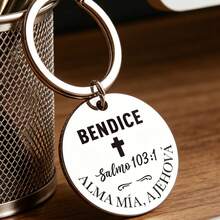 Llavero de acero inoxidable inspirador, grabado con texto en español, duradero y elegante, regalo de cumpleaños ideal para amigos, accesorio religioso | Llavero decorativo | Llavero duradero - Plateado - Ver 11