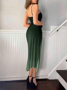 Vestido de tirantes de malla degradado elegante para mujer, de verano - Verde - Ver 2
