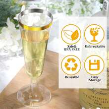 Bộ 10/20/25/30/50/100 chiếc ly champagne tái sử dụng chất lượng cao, phù hợp cho mọi loại tiệc như tiệc tùng, đám cưới, sinh nhật, ngày lễ Tình nhân, ngày của Mẹ, v.v. (Ly champagne, ly tiệc, ly sinh nhật) - Xem 10