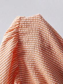 de manga corta con cuello redondo y estampado de rayas, apropiadas para el verano, tallas grandes - Naranja - Ver 6