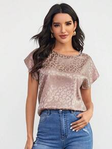 Clasi Top de manga murciélago de leopardo jacquard de satén - Rosa vieja - Ver 1