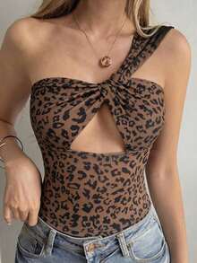 Camiseta sin mangas ajustada con tiras cruzadas huecas, estilo sexy y casual para mujer, Y2K - Café integral - Ver 4